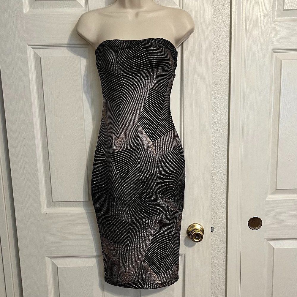 G by Guess Metallic Black and Rose Gold Bodycon Dress Size Small